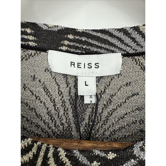 New Reiss Size Large Annie Metallic Jacquard Tunic Mini Dress Bodycon - Picture 12 of 16